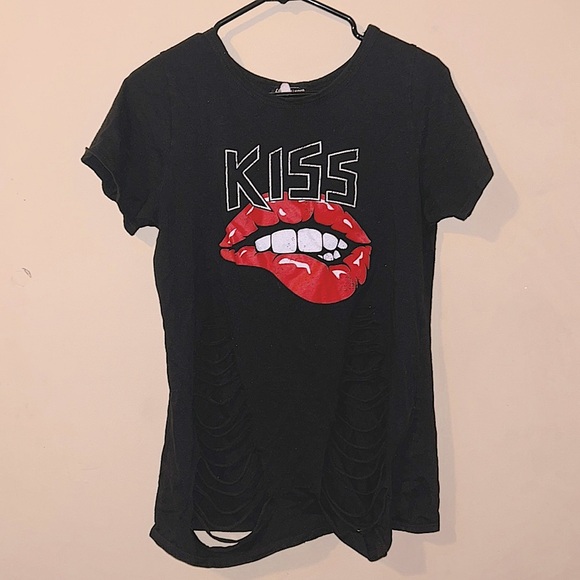 FASHION NOVA KISS LIPS DISTRESSED RIPPED LONG TEE PUNK SHIRT DRESS - Picture 8 of 8
